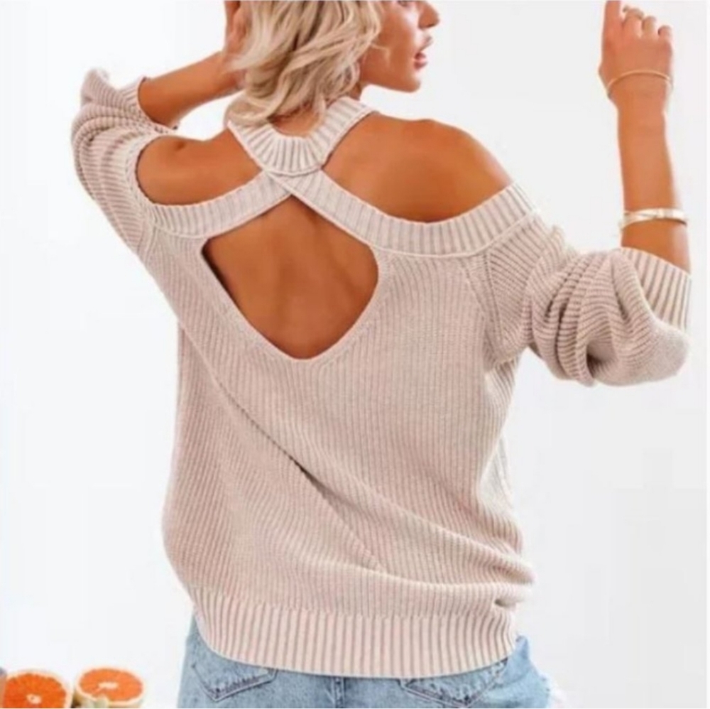 Vici Cool Breeze Cotton Cold Shoulder Sweater Size Medium